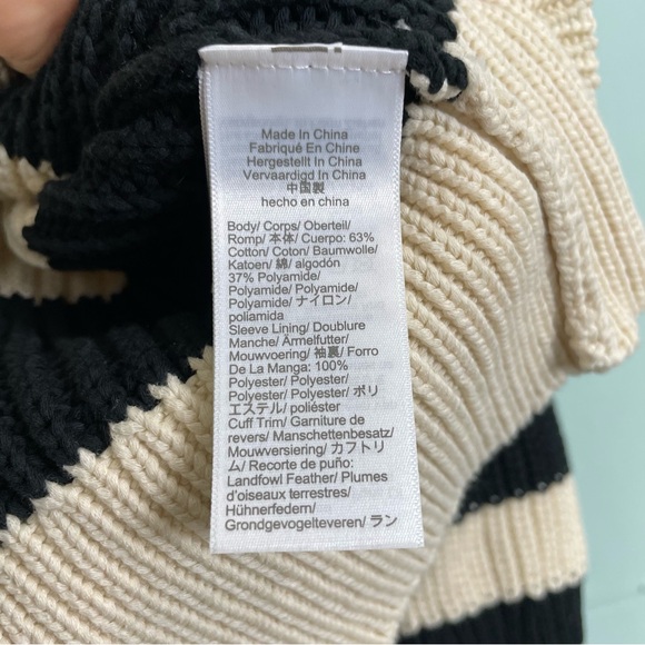 J.Crew Collection Feather Trim Crewneck Sweater Knitted Stripped Black Off White - Picture 7 of 9